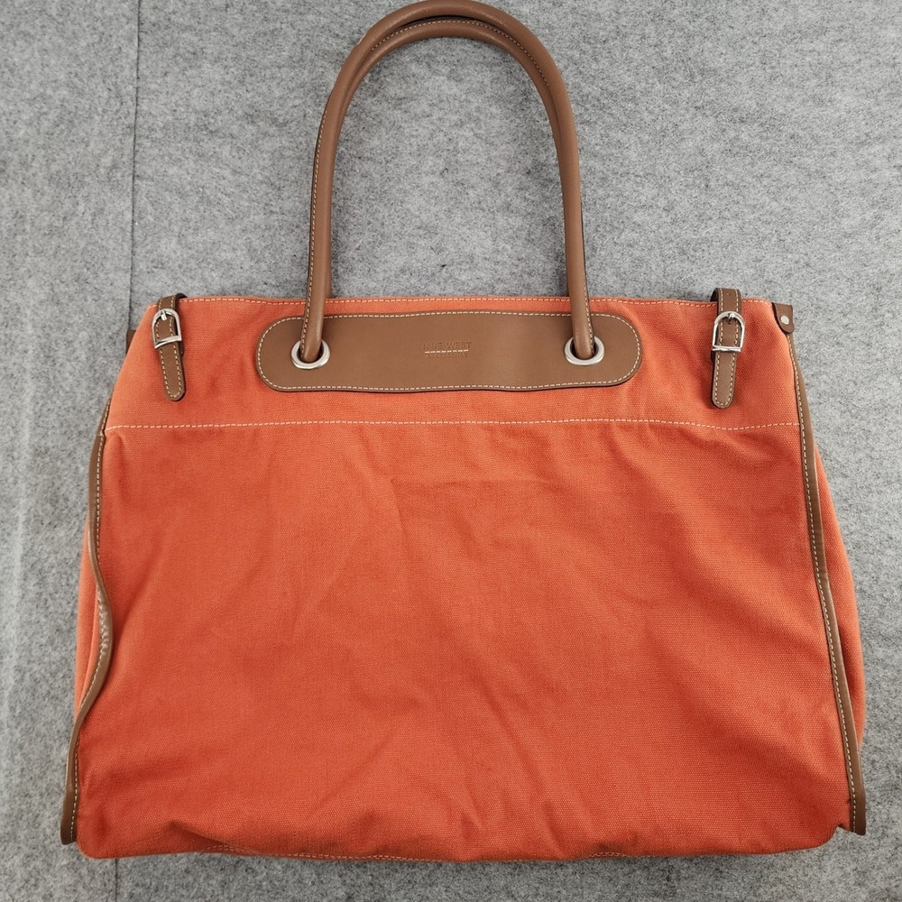 Nine West Orange Canvas Leather Trim Large Tote Shoulder Bag Beach Women